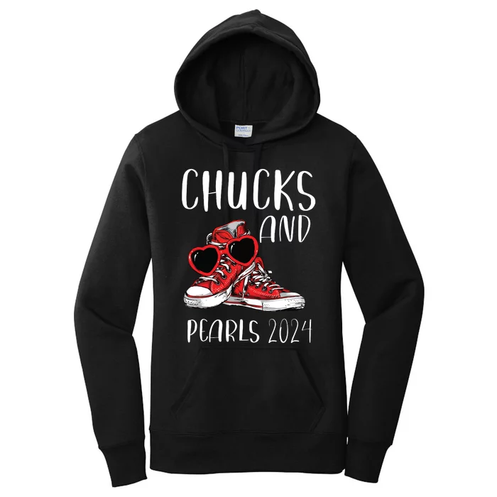 Chucks And Pearls Im With Her Kamala 2024 Women's Pullover Hoodie