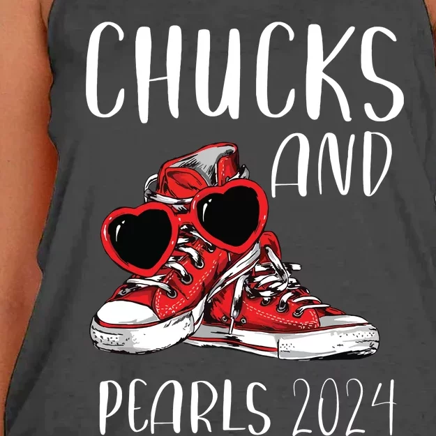 Chucks And Pearls Im With Her Kamala 2024 Women's Knotted Racerback Tank