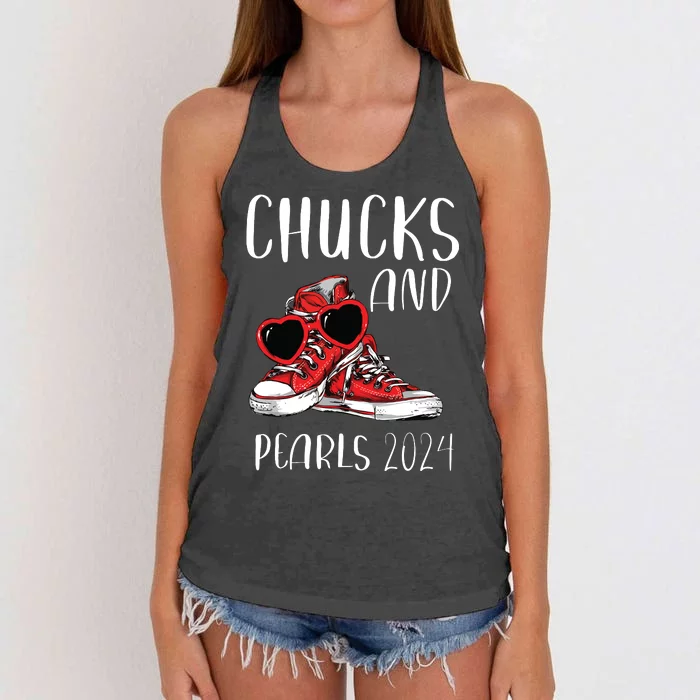 Chucks And Pearls Im With Her Kamala 2024 Women's Knotted Racerback Tank