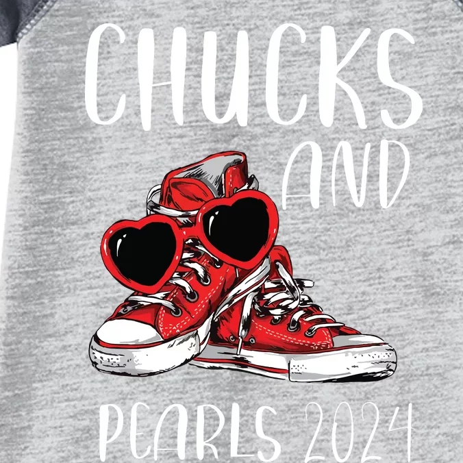 Chucks And Pearls Im With Her Kamala 2024 Infant Baby Jersey Bodysuit