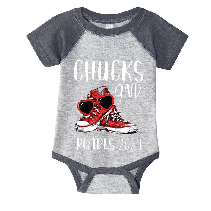 Chucks And Pearls Im With Her Kamala 2024 Infant Baby Jersey Bodysuit