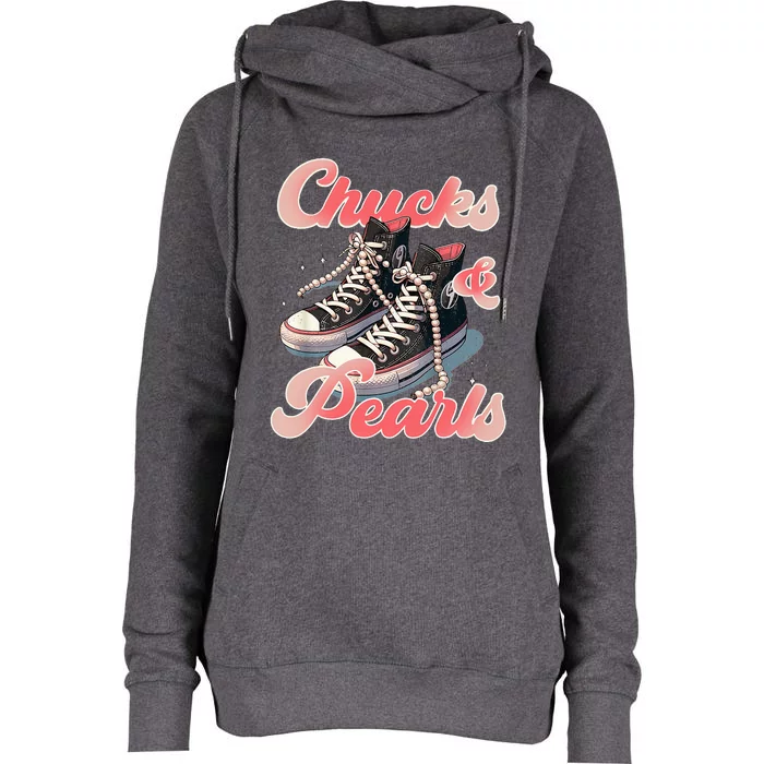 Chucks And Pearls IM With Her Kamala Womens Funnel Neck Pullover Hood