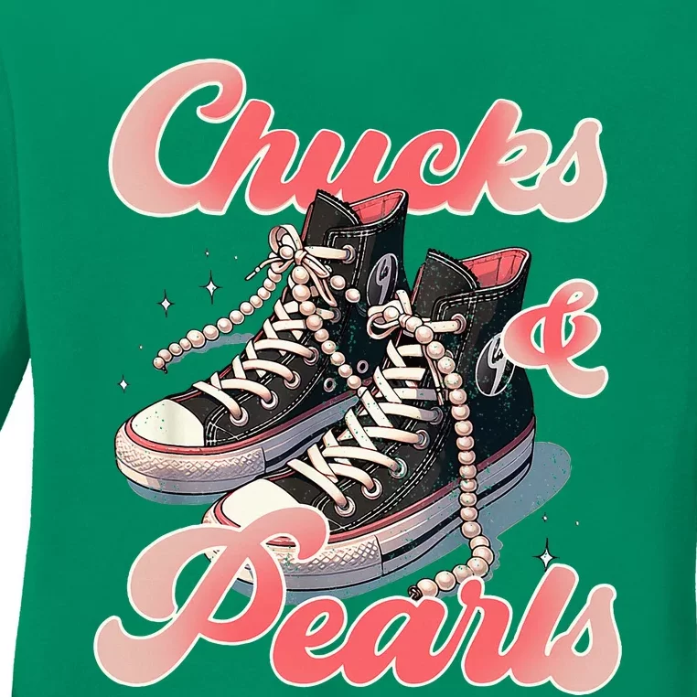 Chucks And Pearls IM With Her Kamala Ladies Long Sleeve Shirt