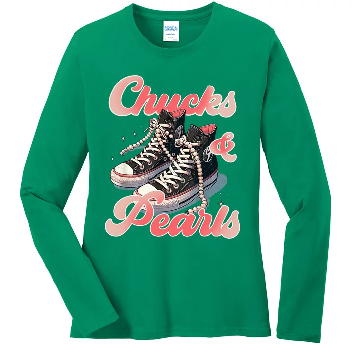 Chucks And Pearls IM With Her Kamala Ladies Long Sleeve Shirt