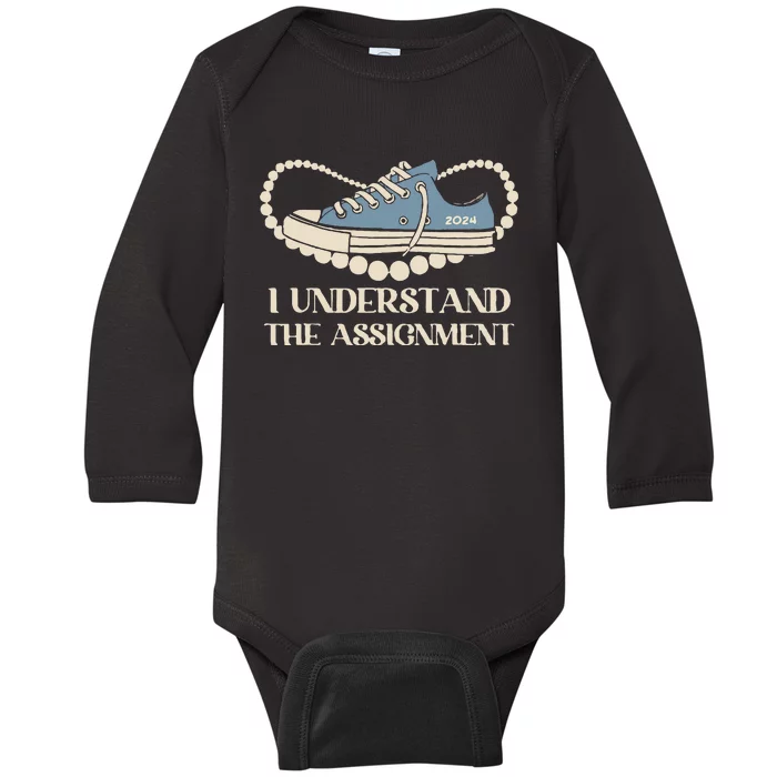 Chucks And Pearls I Understand The Assignment Harris2024 Baby Long Sleeve Bodysuit