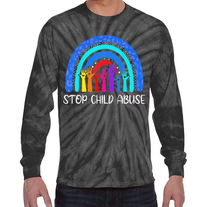 Child Abuse Prevention Awareness Month Blue Ribbon Cat Tie-Dye Long Sleeve Shirt