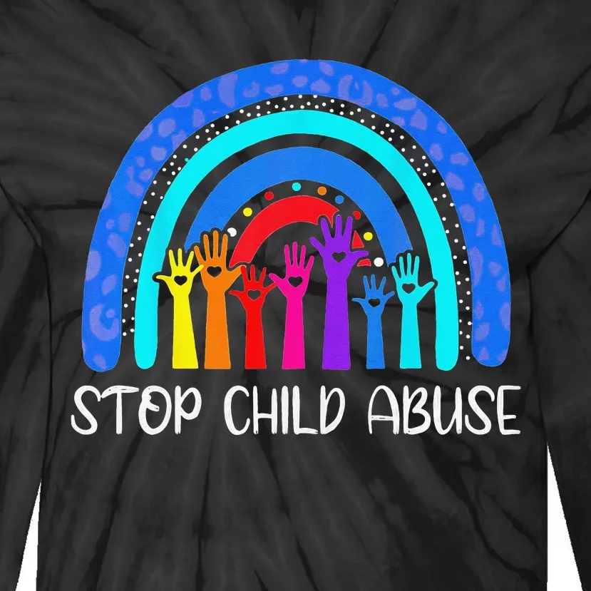 Child Abuse Prevention Awareness Month Blue Ribbon Cat Tie-Dye Long Sleeve Shirt