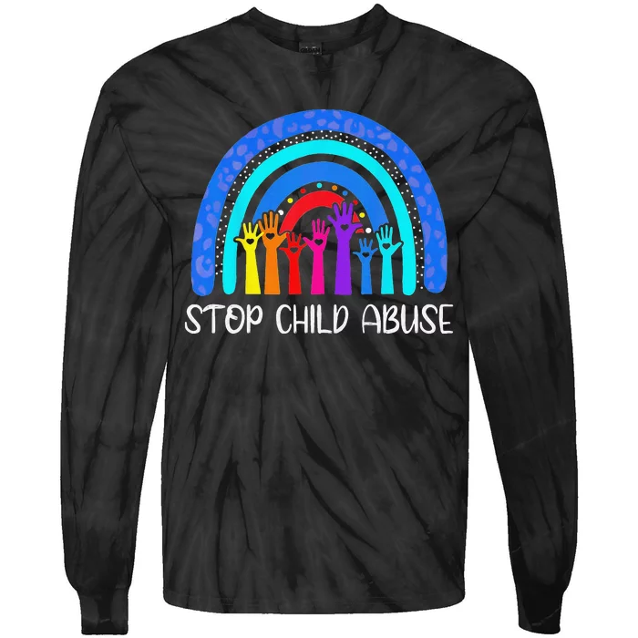 Child Abuse Prevention Awareness Month Blue Ribbon Cat Tie-Dye Long Sleeve Shirt