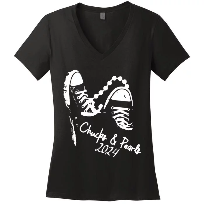 Chucks And Pearls Kamala Harris 2024 Support Gift Teachers Women's V-Neck T-Shirt