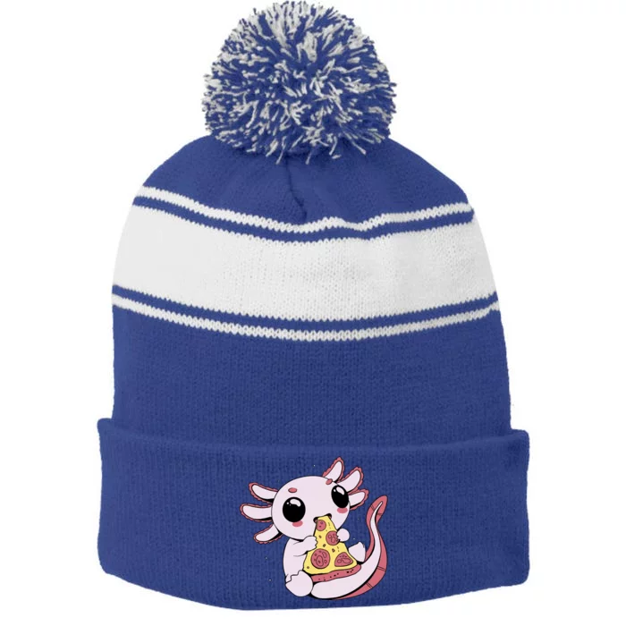 Cute Axolotl Pizza Lover Stripe Pom Pom Beanie