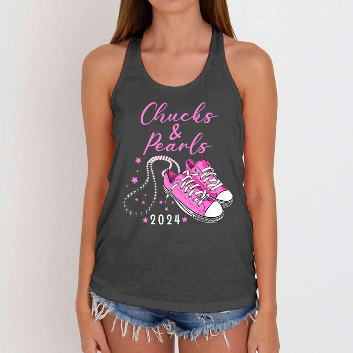 Chucks And Pearls 2024 Kamala Harris For President 47th Women's Knotted Racerback Tank