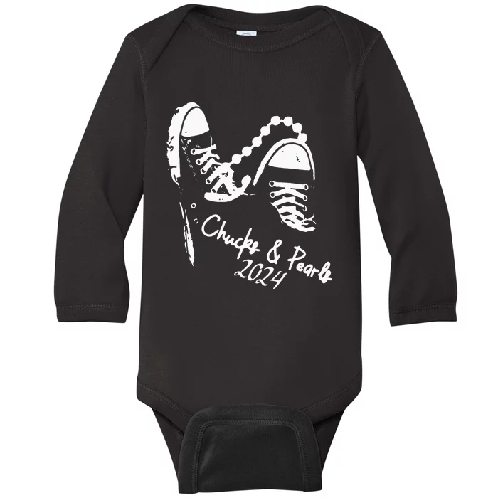 Chucks And Pearls Kamala Harris 2024 Support Gift Teachers Baby Long Sleeve Bodysuit