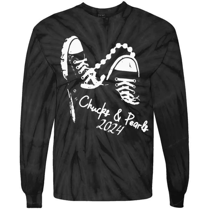 Chucks And Pearls Kamala Harris 2024 Support Gift Teachers Tie-Dye Long Sleeve Shirt