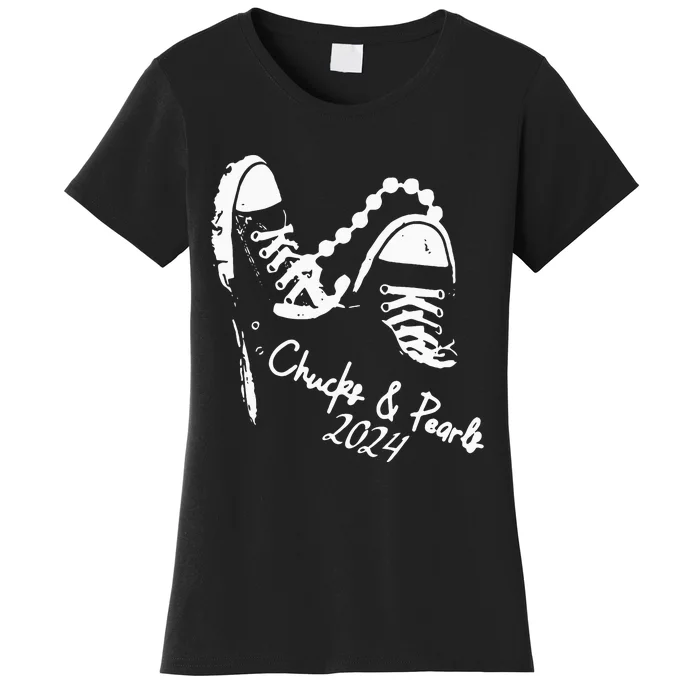 Chucks And Pearls Kamala Harris 2024 Support Gift Teachers Women's T-Shirt