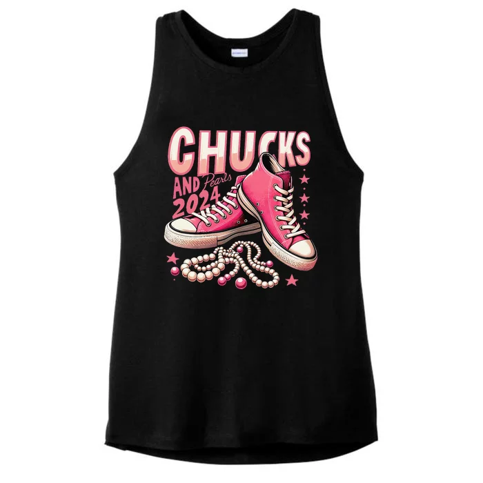 Chucks And Pearls 2024 President Election Day Kamala Harris Ladies Tri-Blend Wicking Tank