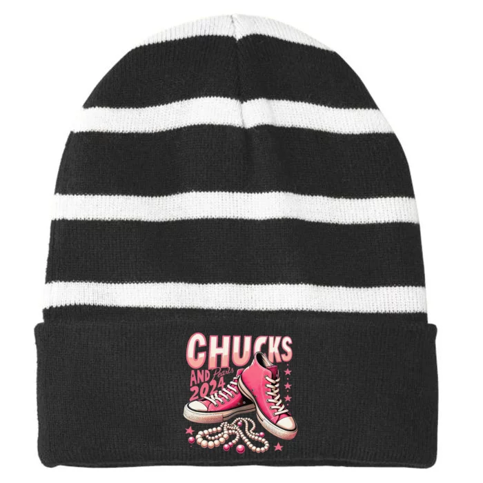 Chucks And Pearls 2024 President Election Day Kamala Harris Striped Beanie with Solid Band