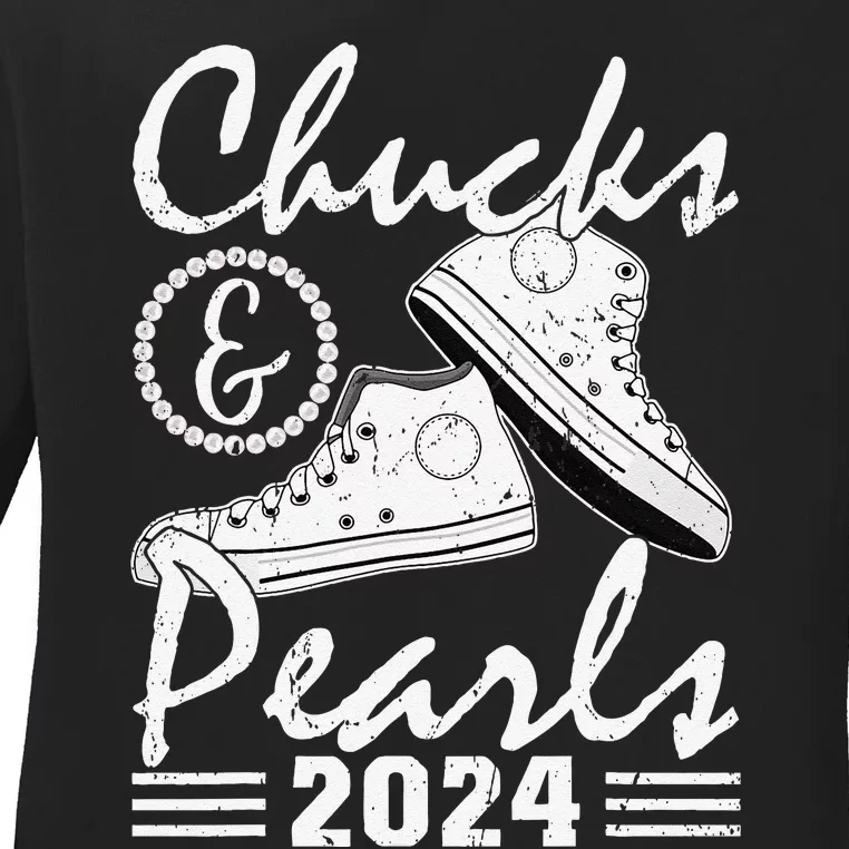 Chucks And Pearls Kamala Harris 2024 Usa Election 2024 Ladies Long Sleeve Shirt