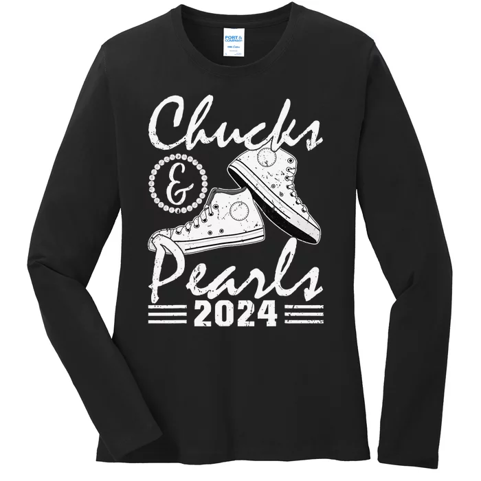 Chucks And Pearls Kamala Harris 2024 Usa Election 2024 Ladies Long Sleeve Shirt