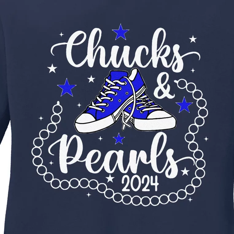 Chucks And Pearls Kamala Harris 2024 Meme Vote President Ladies Long Sleeve Shirt