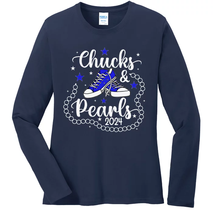 Chucks And Pearls Kamala Harris 2024 Meme Vote President Ladies Long Sleeve Shirt