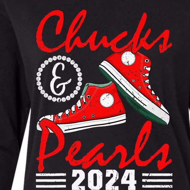 Chucks And Pearls Kamala Harris 2024 Usa Election 2024 Womens Cotton Relaxed Long Sleeve T-Shirt