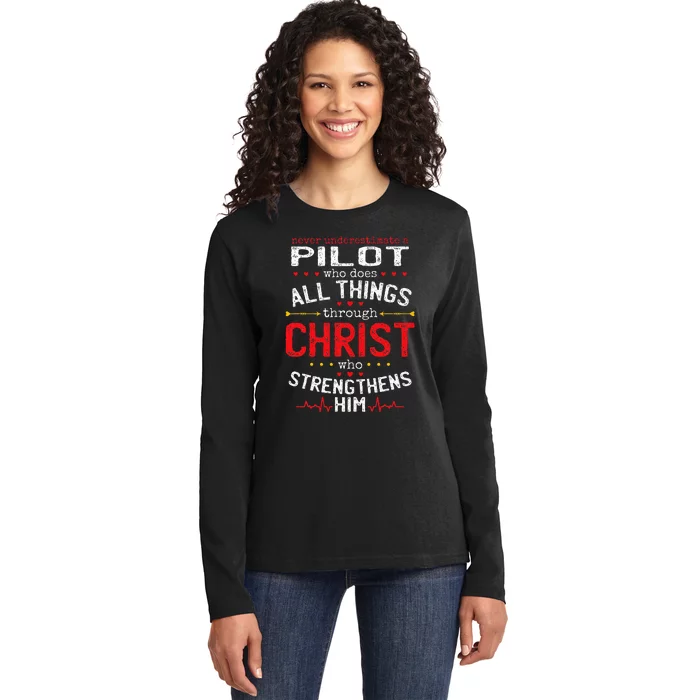 Christian Aviation Pilot And Christianity Airplane Lover Ladies Long Sleeve Shirt