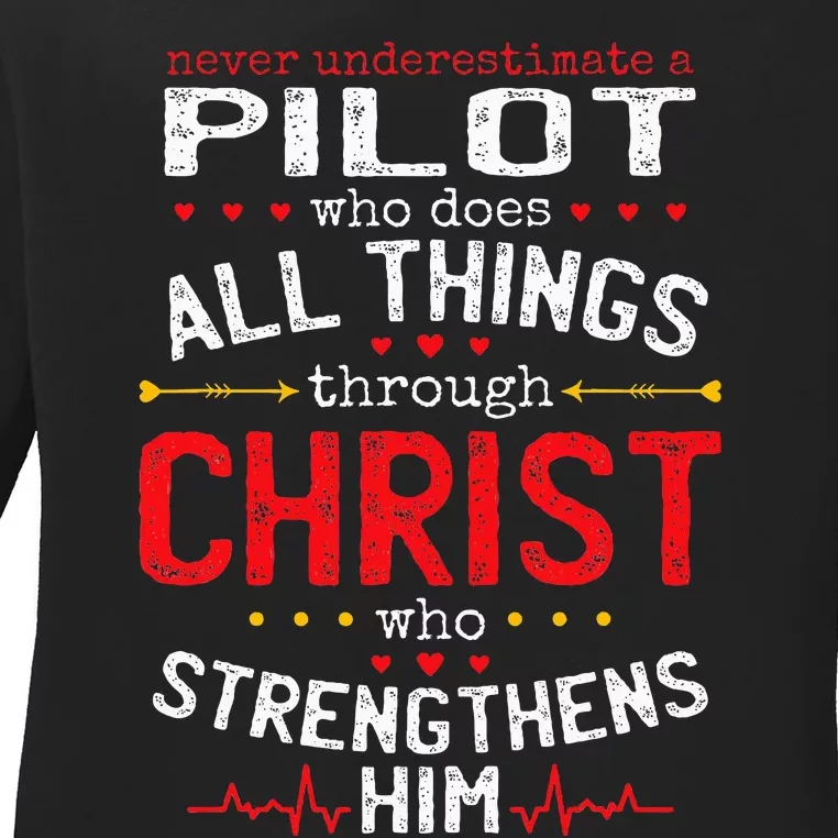 Christian Aviation Pilot And Christianity Airplane Lover Ladies Long Sleeve Shirt