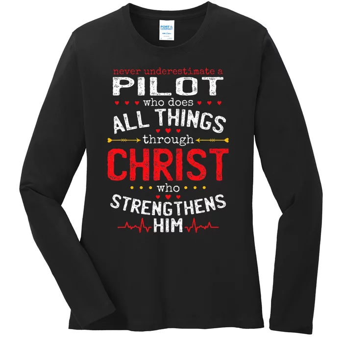 Christian Aviation Pilot And Christianity Airplane Lover Ladies Long Sleeve Shirt