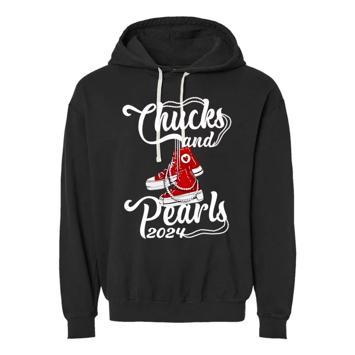 Chucks And Pearls Kamala Harris 2024 Support Gifts Women Garment-Dyed Fleece Hoodie