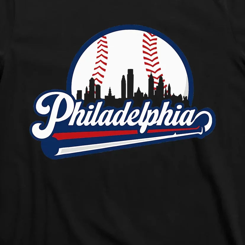 Cityscape Art Print Philadelphia Skyline in Bold Typography T-Shirt