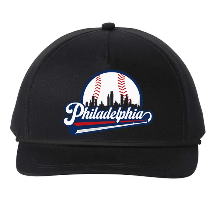 Cityscape Art Print Philadelphia Skyline in Bold Typography Snapback Five-Panel Rope Hat