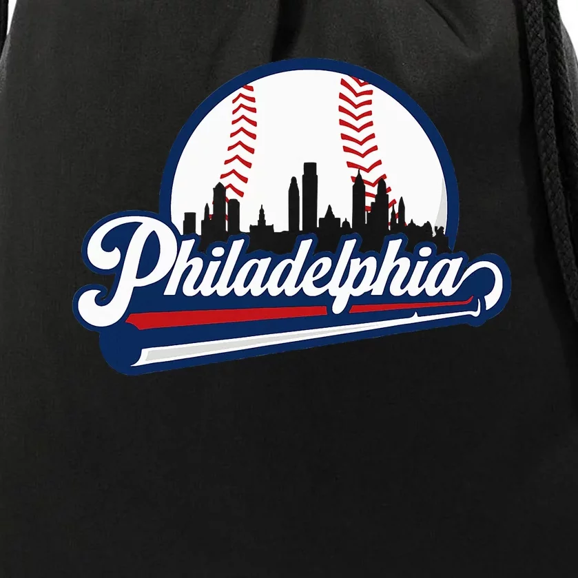 Cityscape Art Print Philadelphia Skyline in Bold Typography Drawstring Bag