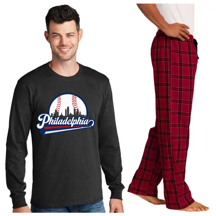 Cityscape Art Print Philadelphia Skyline in Bold Typography Long Sleeve Pajama Set