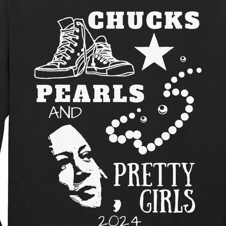 Chucks And Pearls Cute Women Teacher Kamala 2024 Tall Long Sleeve T-Shirt