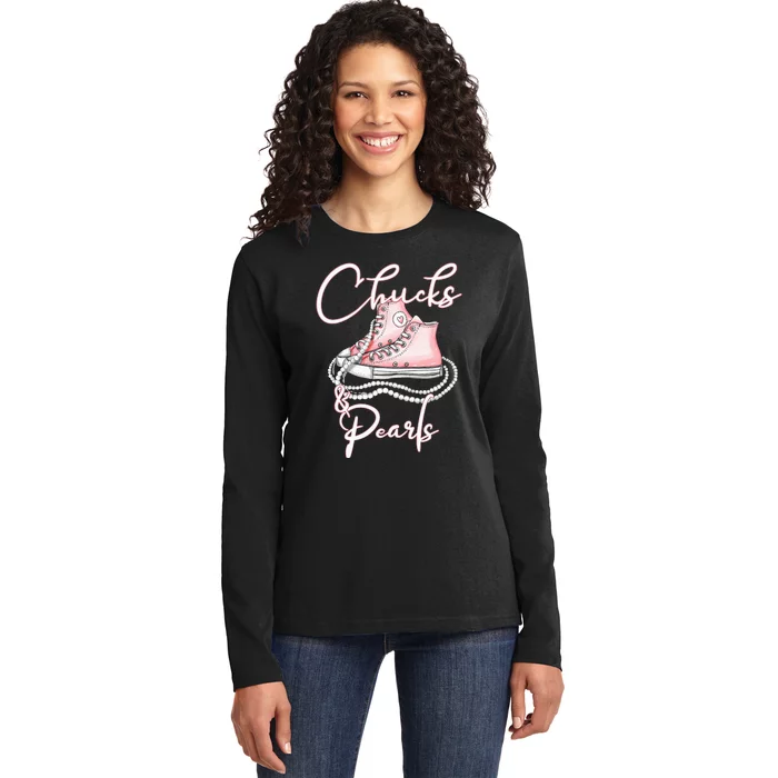 Chucks And Pearls Ladies Long Sleeve Shirt