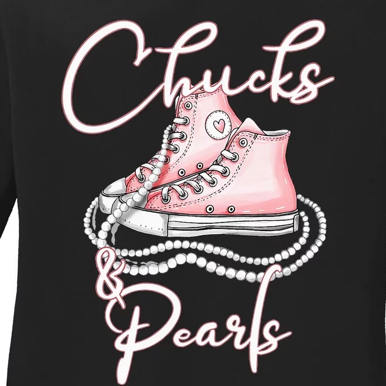 Chucks And Pearls Ladies Long Sleeve Shirt