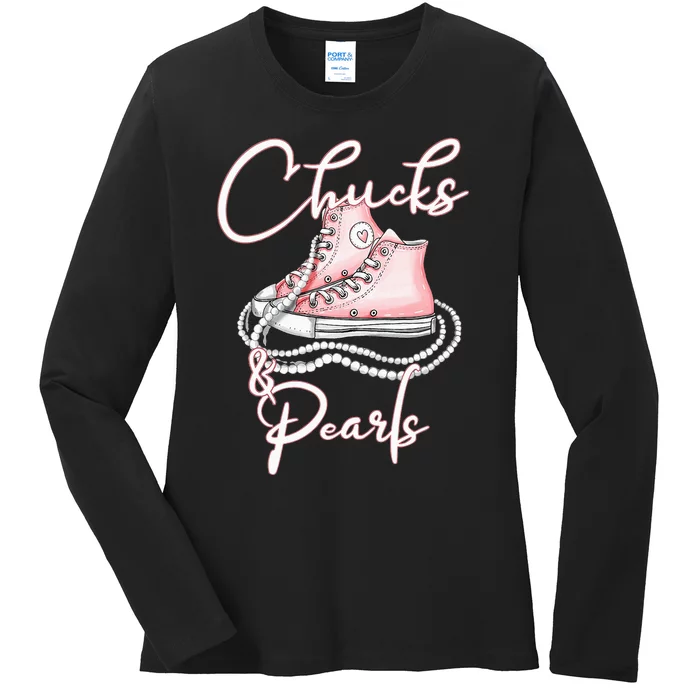 Chucks And Pearls Ladies Long Sleeve Shirt