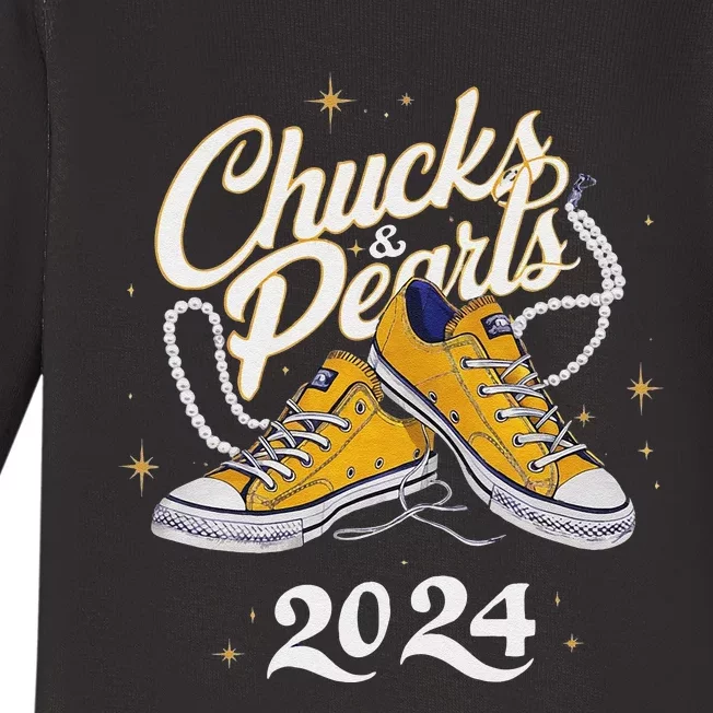 Chucks And Pearls 2024 Kamala Harris For President Baby Long Sleeve Bodysuit