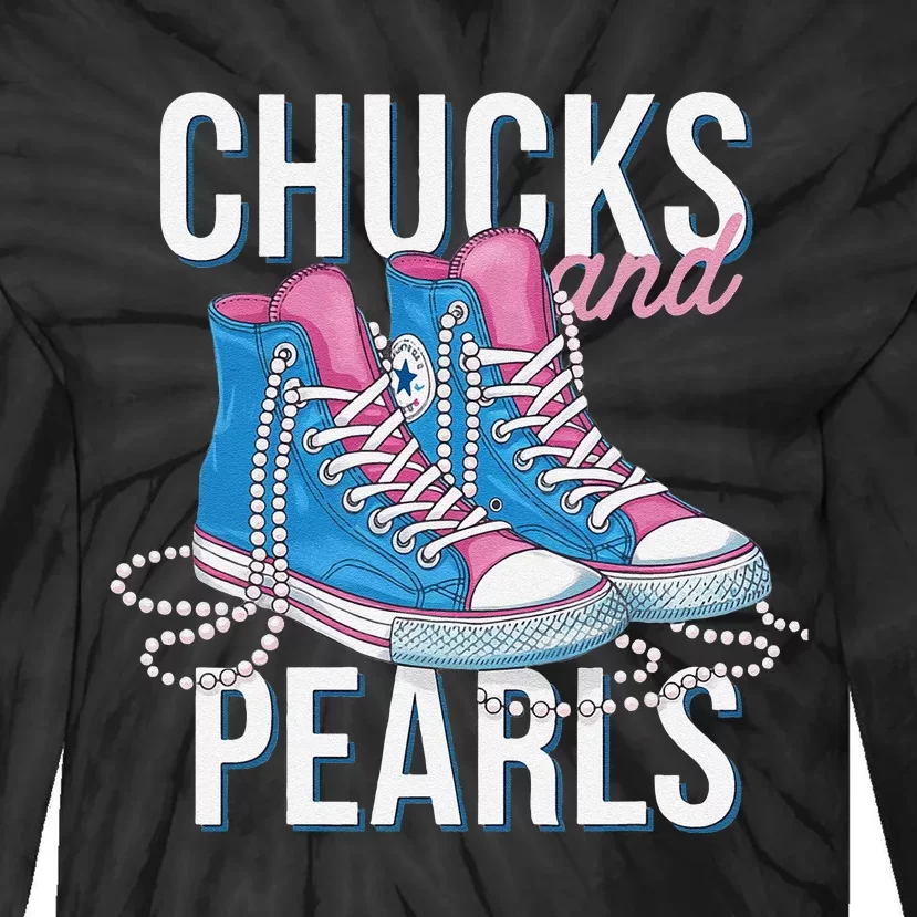 Chucks And Pearls Kamala Harris 2024 For President Election Tie-Dye Long Sleeve Shirt