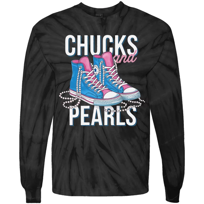 Chucks And Pearls Kamala Harris 2024 For President Election Tie-Dye Long Sleeve Shirt