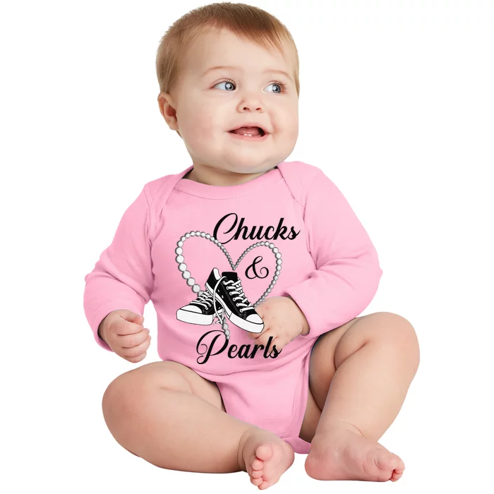 Chucks And Pearls 2024 IM With Her Kamala 2024 Gift Baby Long Sleeve Bodysuit