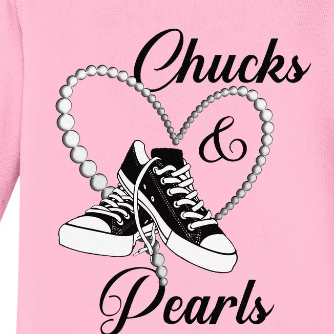 Chucks And Pearls 2024 IM With Her Kamala 2024 Gift Baby Long Sleeve Bodysuit