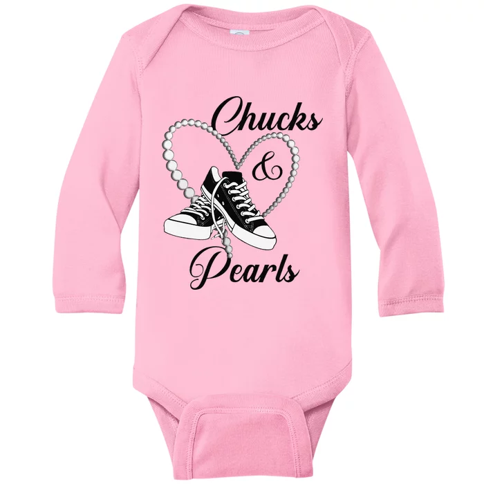 Chucks And Pearls 2024 IM With Her Kamala 2024 Gift Baby Long Sleeve Bodysuit