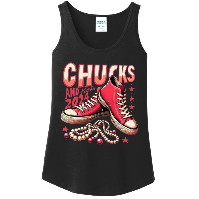 Chucks And Pearls 2024 President Election Day Kamala Harris Ladies Essential Tank