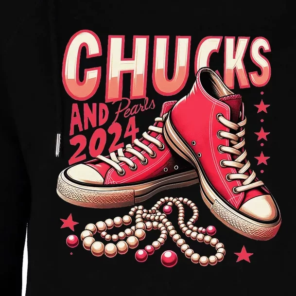 Chucks And Pearls 2024 President Election Day Kamala Harris Womens Funnel Neck Pullover Hood