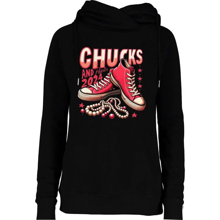 Chucks And Pearls 2024 President Election Day Kamala Harris Womens Funnel Neck Pullover Hood