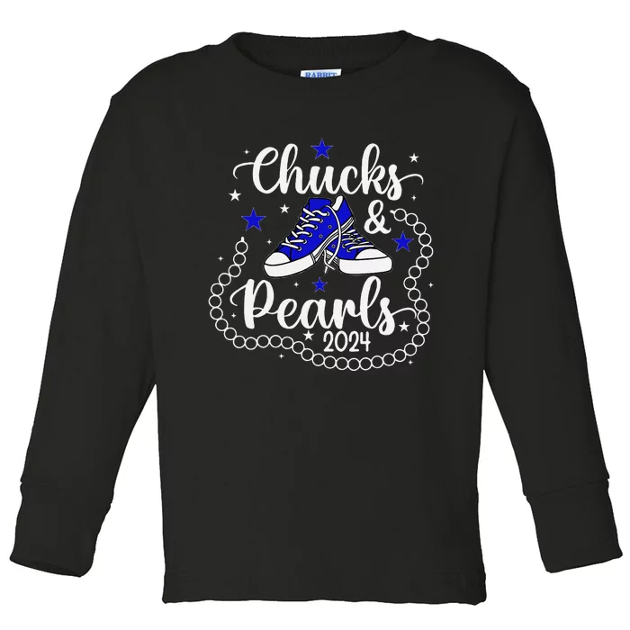 Chucks And Pearls Kamala Harris 2024 Toddler Long Sleeve Shirt