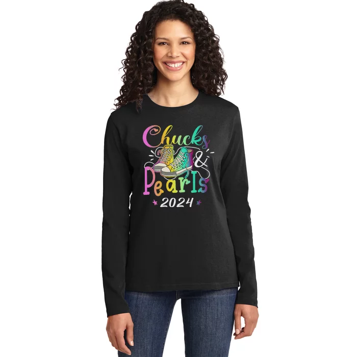 Chucks And Pearls IM With Her Kamala 2024 Ladies Long Sleeve Shirt