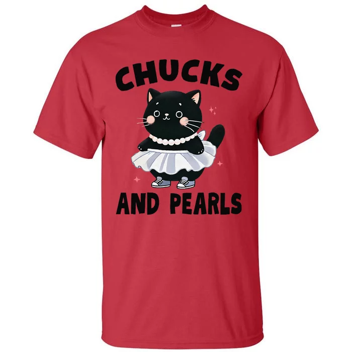 Chucks And Pearls Cute Black Cat Black History Proud Women Tall T-Shirt