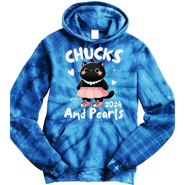 Chucks And Pearls Cute Black Cat Black History Proud Women Tie Dye Hoodie